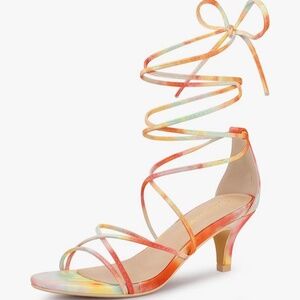 Allegra K Strappy Tie Dye Kitten Heels 7.5